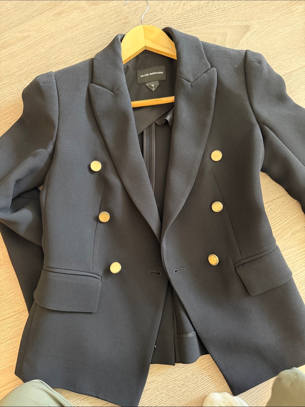 Club Monaco Black Double-Breasted Blazer with Gold Buttons - Picture 2 of 3